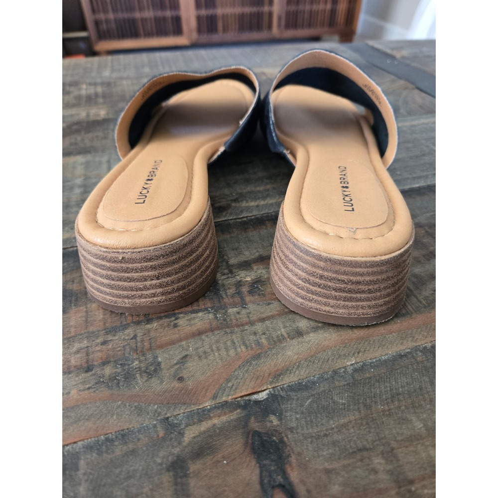 Lucky Brand Womens Black Leather Slide Sandals Block Heel Mules Size 8.5M - Picture 5 of 6
